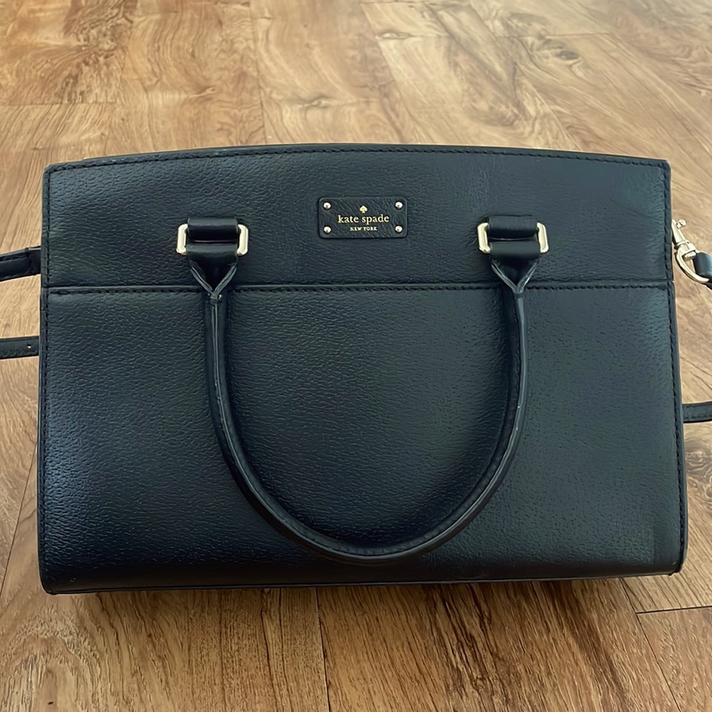 Kate Spade Genuine Leather Black Tote Purse with Removable Shoulder Strap